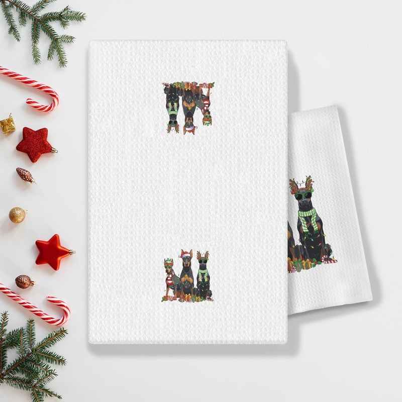 COWEB Christmas Doberman Kitchen Towels, Gifts for Women, Hand Towels for Bathroom, Dish Tea Towels, Bathroom Kitchen Decor, 16x24 Inch - Image 2